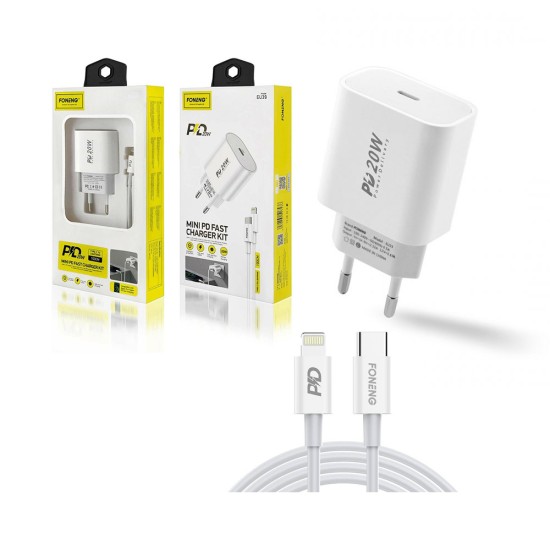 Charger Foneng EU39 Type-C Input with Type C to Lightning PD 20W 1m White